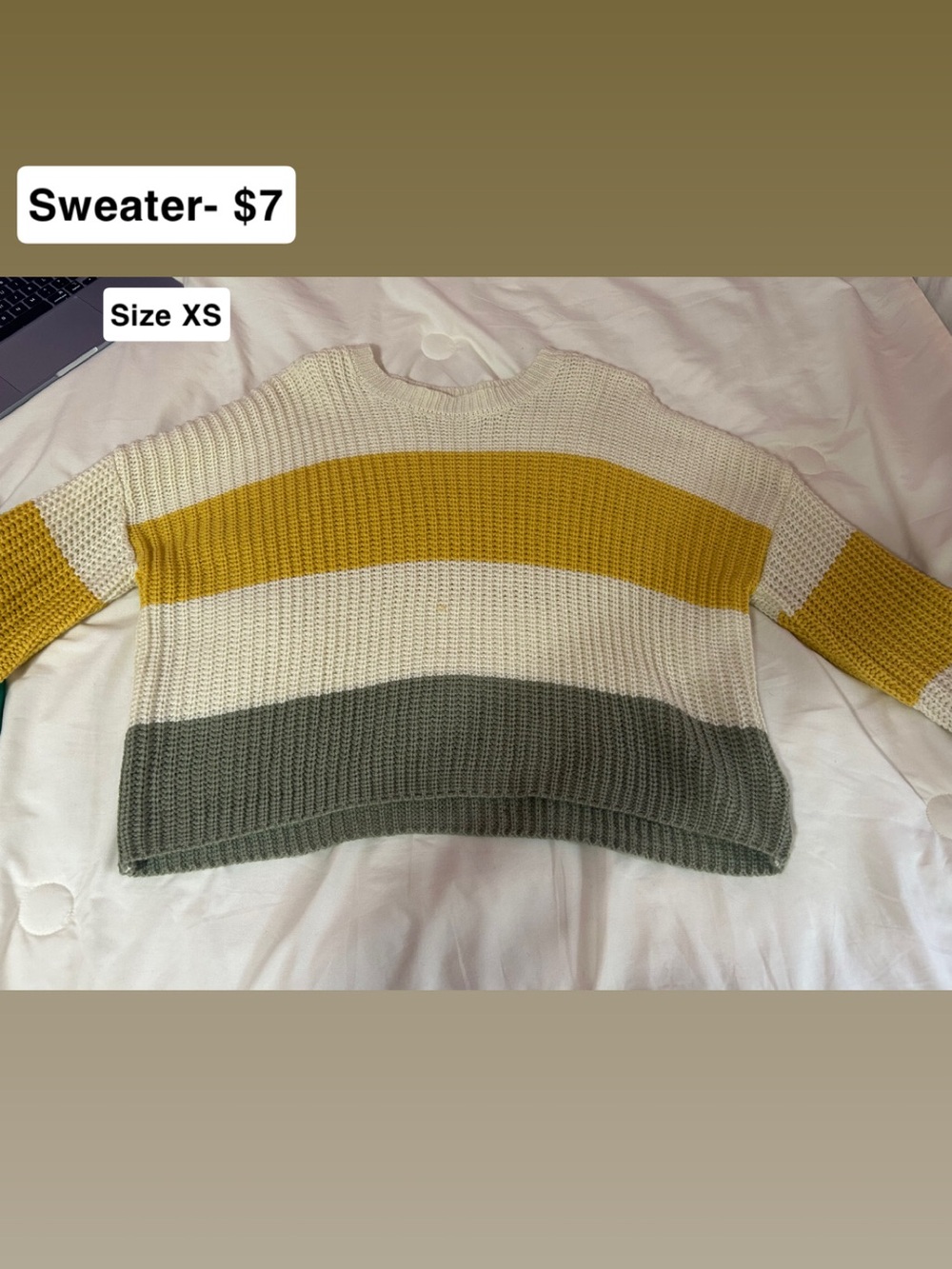 Colorblock Crewneck Sweater in Mustard, Cream & Olive